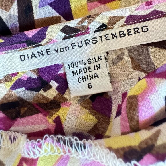 Diane Von Furstenberg Slip Dress Sz 6 100% Silk Colorful AbstractPrinted Bodycon - Picture 2 of 15